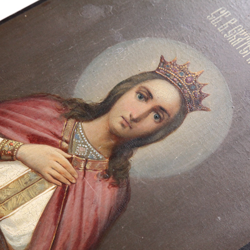 Старинная икона Святая Екатерина Александрийская Великомученица, покровительствует юристам, педагогам и ученым. Россия 1850-1890 год