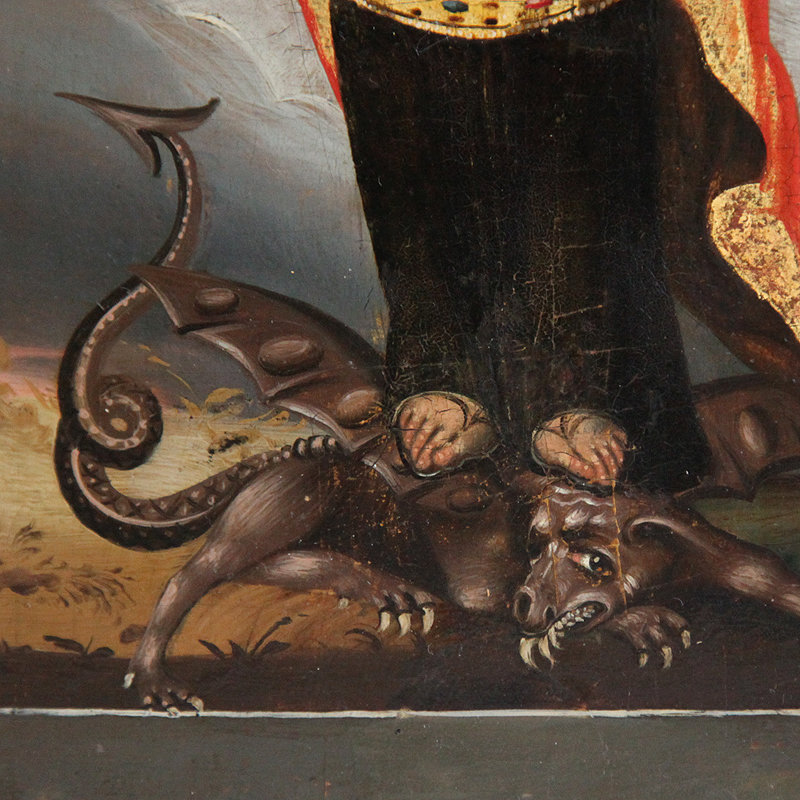 Редкость! Старинная икона Святая Марина (Маргарита), заступница от темных сил и дьявольских наветов. Россия 1760-1780 год