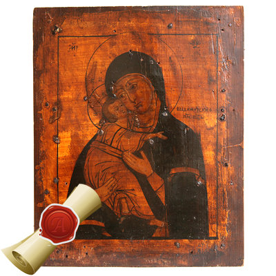 Старинная икона Владимирской Пресвятой Божией Матери. Россия 1875-1900 год