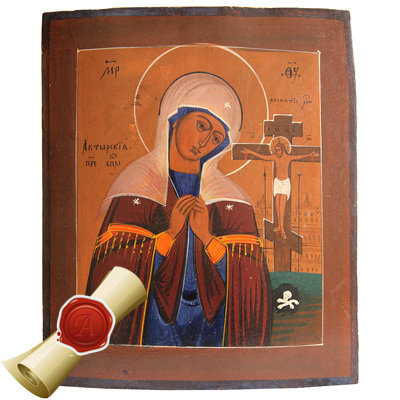 Старинная Ахтырская икона Божией Матери, покровительница казаков. Россия 1840-1850 год
