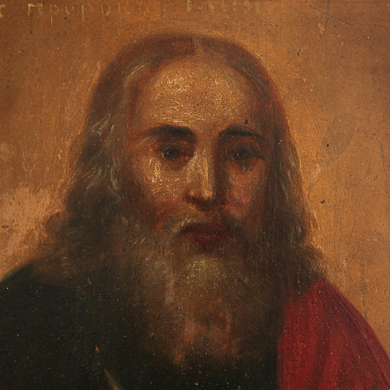 Старинная икона Илья Пророк с ножиком и свитком, покровитель ВДВ. Россия 1880-1890 год