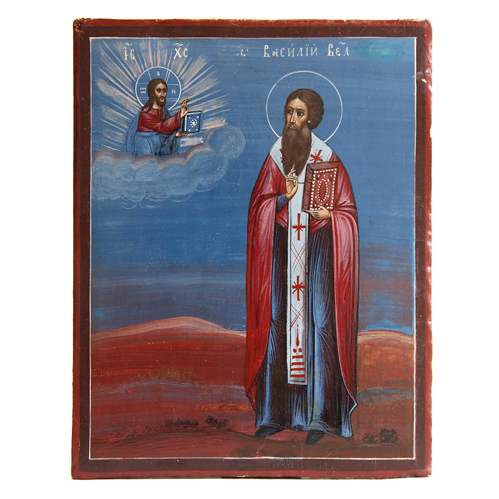 Старинная икона Святитель Василий Великий, Вселенский святитель и учитель. Россия 1840-1850 год