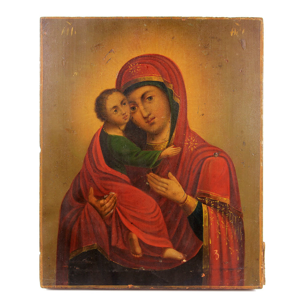 Старинная живописная икона Владимирской Божией Матери. Россия, Санкт-Петербург 1870-1890 год