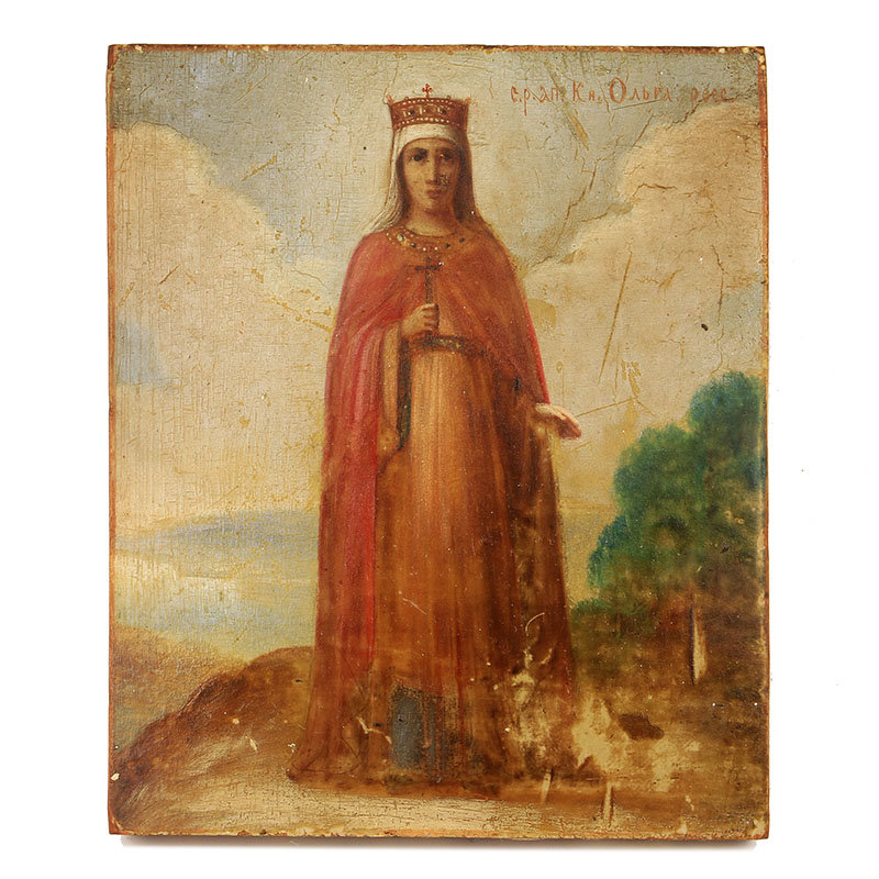 Старинная именная икона Святая равноапостольная княгиня Ольга. Россия 1850-1890 год