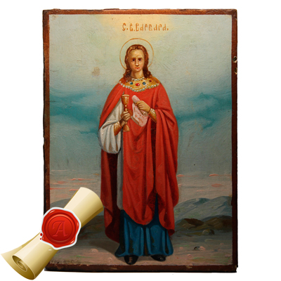 Старинная именная икона Святой Варвары Великомученицы. Россия 1870-1880 год