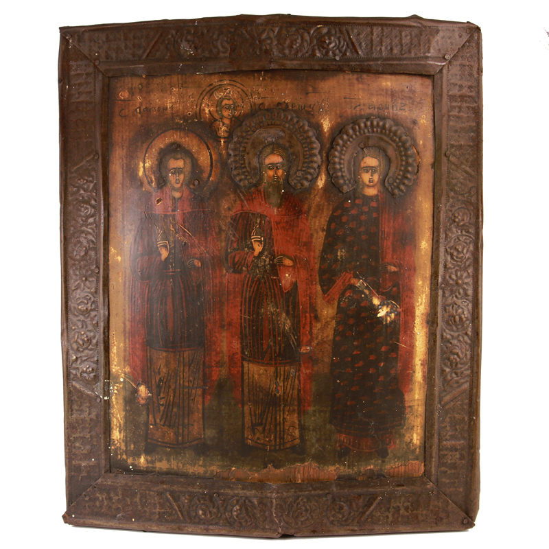 Старинная икона святые Самон, Гурий и Авив, икона для семьи. Россия, Поволжье 1880-1900 год