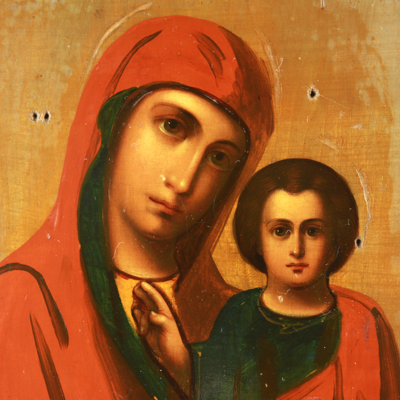 Старинная живописная Казанская икона Божией Матери. Россия 1880-1900 год