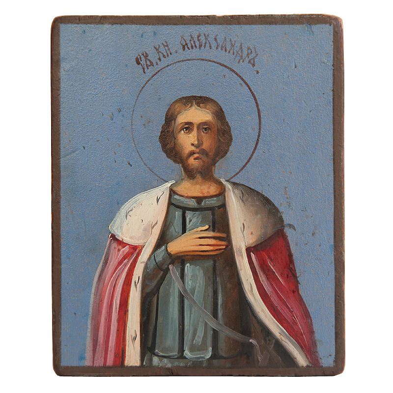 Старинная икона Святой благоверный князь Александр Невский. Россия 1860-1880 год
