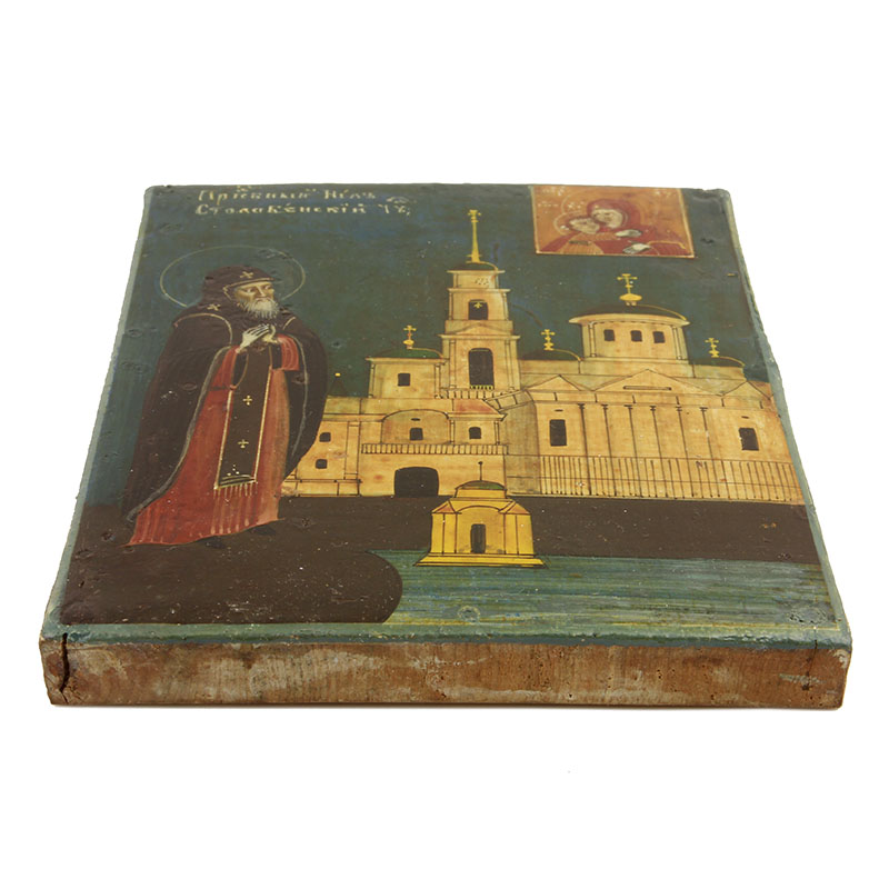 Старинная паломническая икона в оригинальном киоте святой преподобный Нил Столобенский. Россия, Нилова пустынь 1870-1890 год