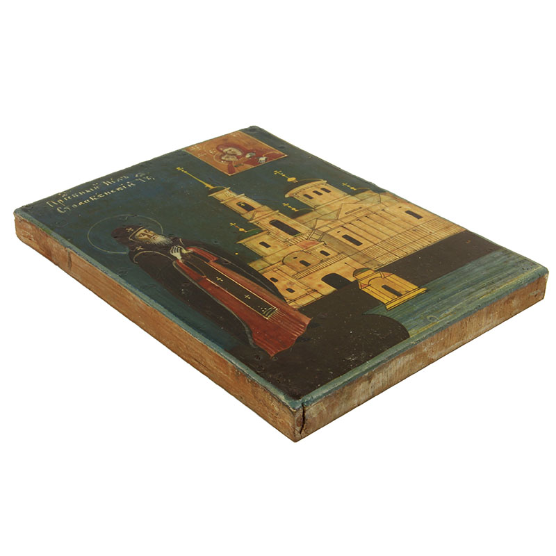 Старинная паломническая икона в оригинальном киоте святой преподобный Нил Столобенский. Россия, Нилова пустынь 1870-1890 год