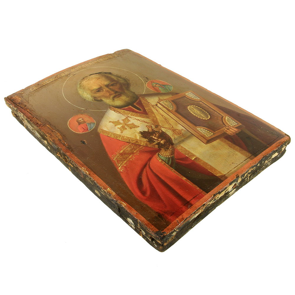 Старинная икона Николай Чудотворец, живописная антикварная икона. Россия, 1870-1900 год