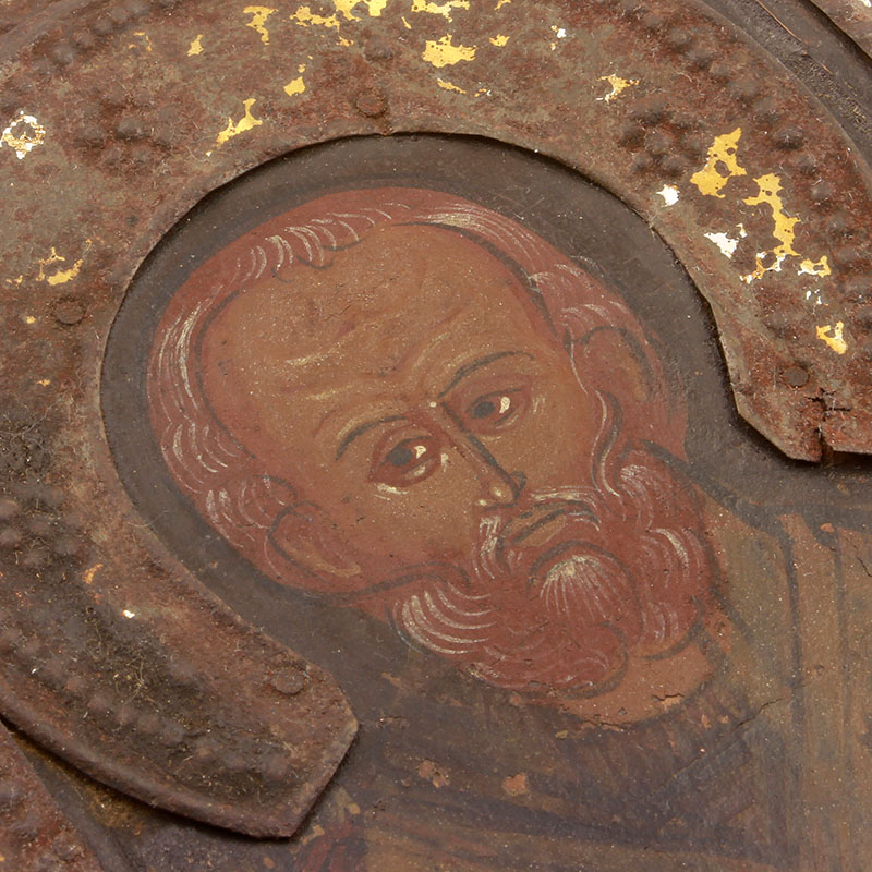 Старинная старообрядческая икона святой Николай Отвратный, отвращающий бесов. Россия 1870-1900 год