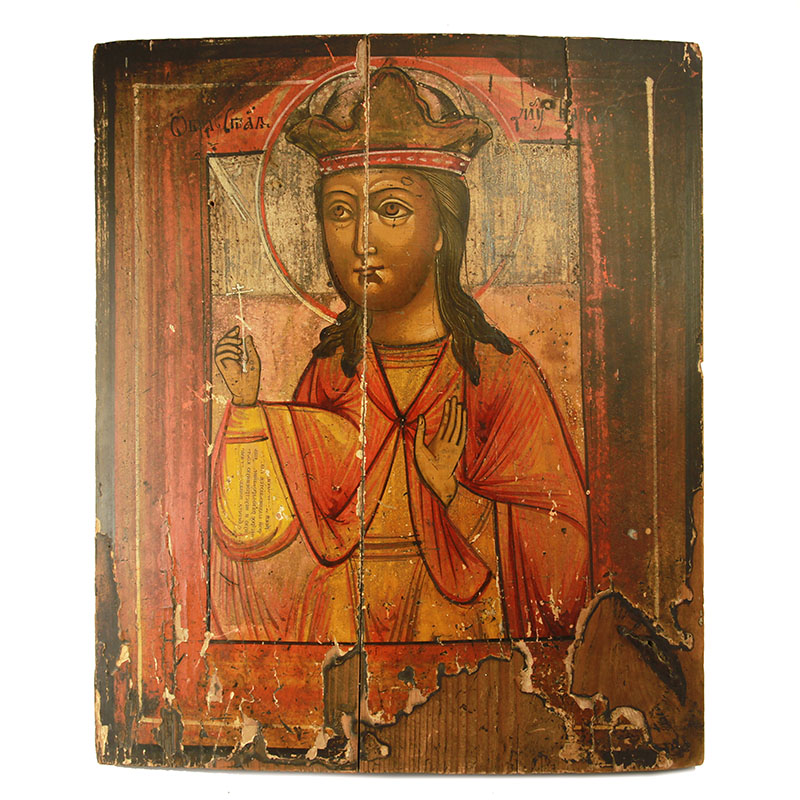 Старинная икона святая Варвара великомученица, икона устроительница женской судьбы и покровительница женщин. Россия, Холуй 1860-1880 год