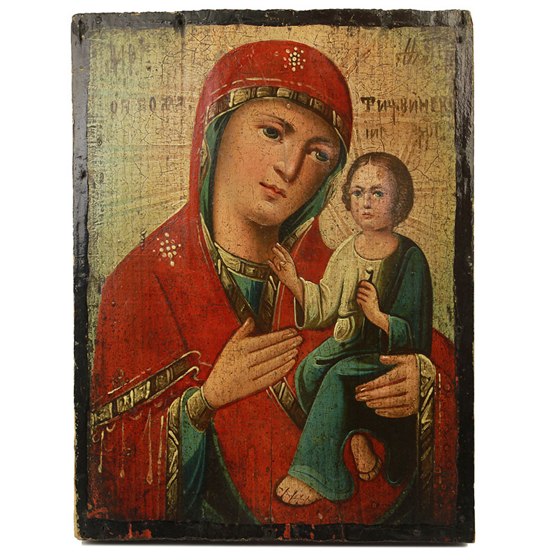 Антикварная Тихвинская икона Божией Матери. Россия, Курская губерния 1870-1900 год