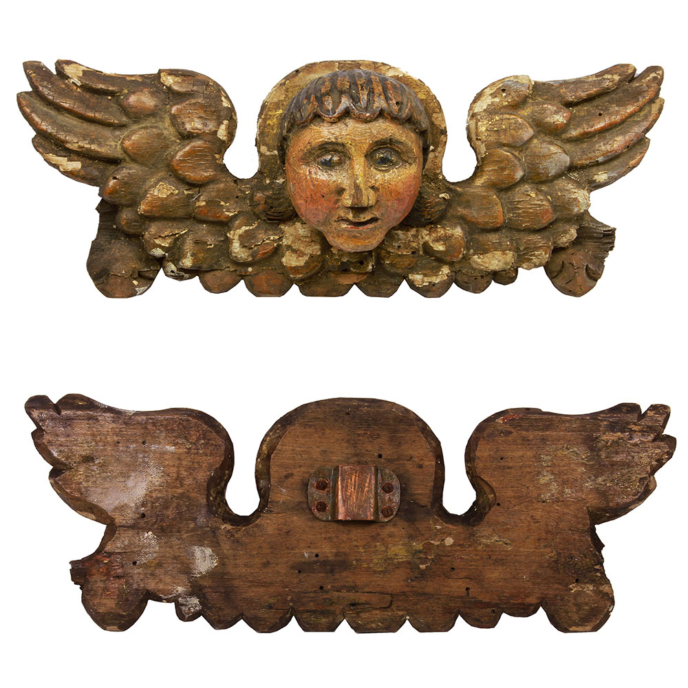 Старинная старинная резная деревянная скульптура Ангела. Россия, Великий Устюг 1750-1780 год