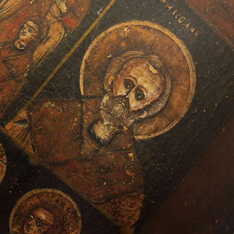 Старинная старообрядческая икона Трехрядница или икона Неделька с избранными святыми покровителями. Россия, Поволжье 1860-1880 год