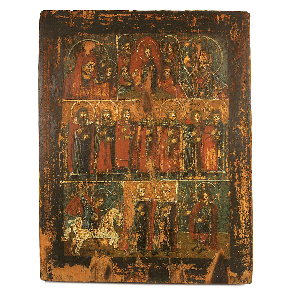 Старинная старообрядческая сибирская икона Трехрядница или икона Неделька. Россия, Сибирь 1790-1800 год