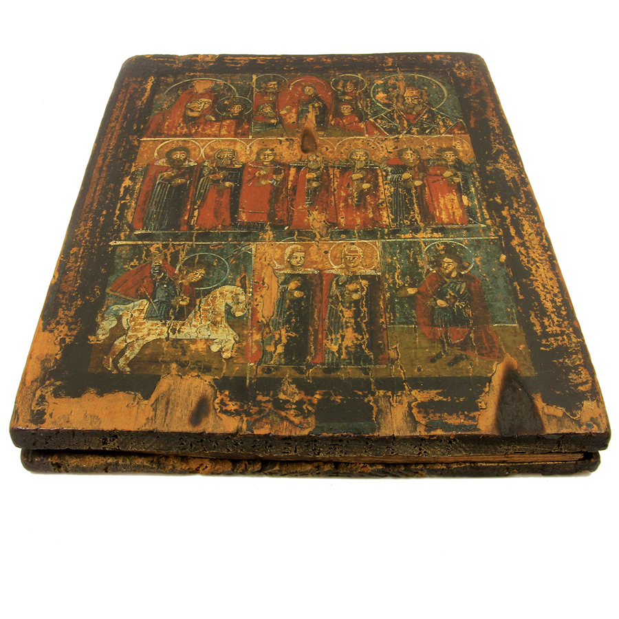 Старинная старообрядческая сибирская икона Трехрядница или икона Неделька. Россия, Сибирь 1790-1800 год