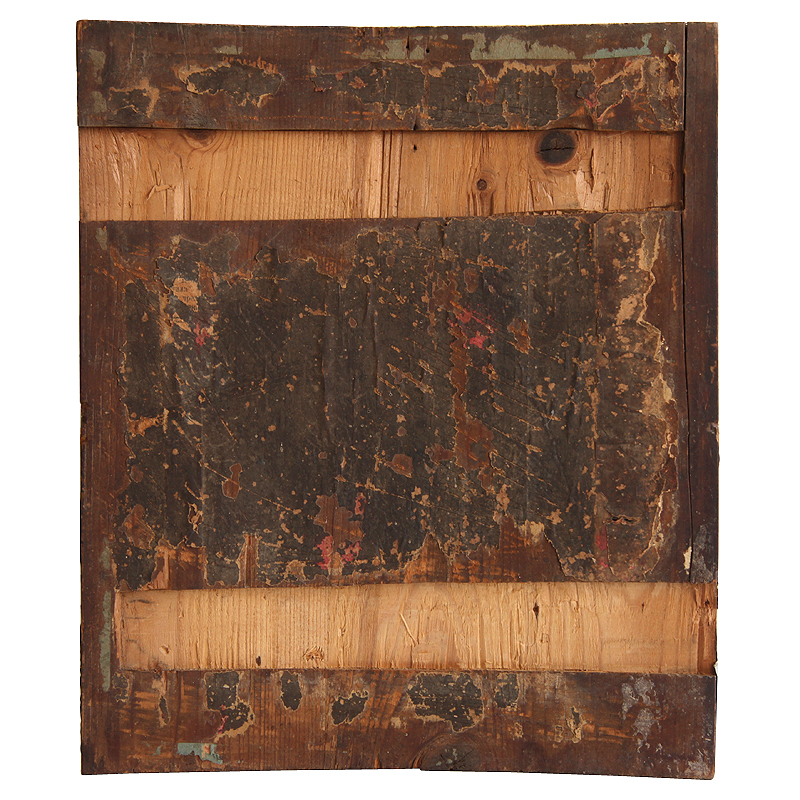 Старинная деревянная икона Архангел Михаил в расшитых белоснежных одеждах и в старинном киоте. Россия, Холуй 1850-1870 год