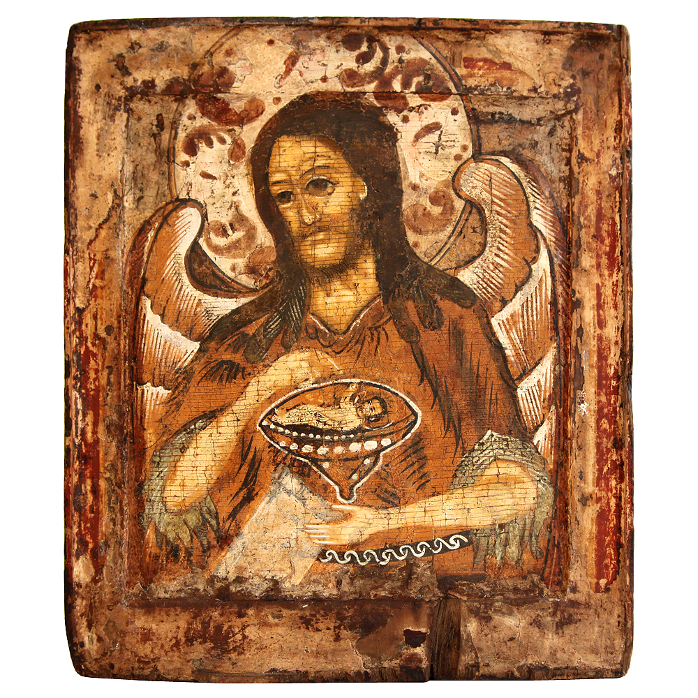 Старинная икона Святой Иоанн Предтеча Ангел Пустыни. Русский Север 1695-1730 год
