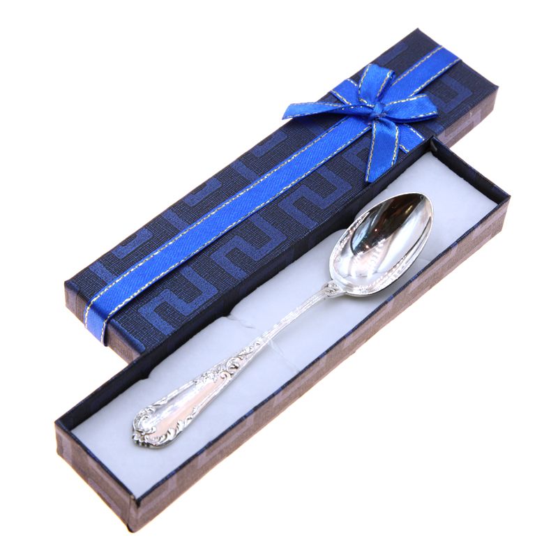 Антикварная серебряная ложечка на счастье или подарок на первый зубик, в синей коробочке №1. Франция, Париж 1897 год