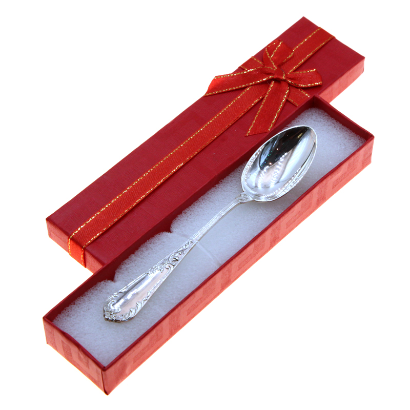 Антикварная серебряная ложечка на счастье или подарок на первый зубик, в красной коробочке №6. Франция, Париж 1897 год