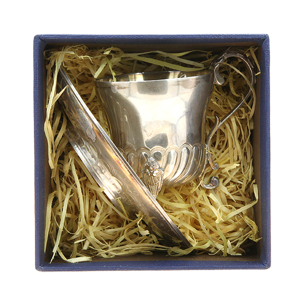 Старинная кофейная чашка из стерлингового серебра в комплекте с серебряным блюдцем, серебряная кофейная пара №4. Подарок руководителю и ценителю кофе. Франция, Париж 1870-1890 год