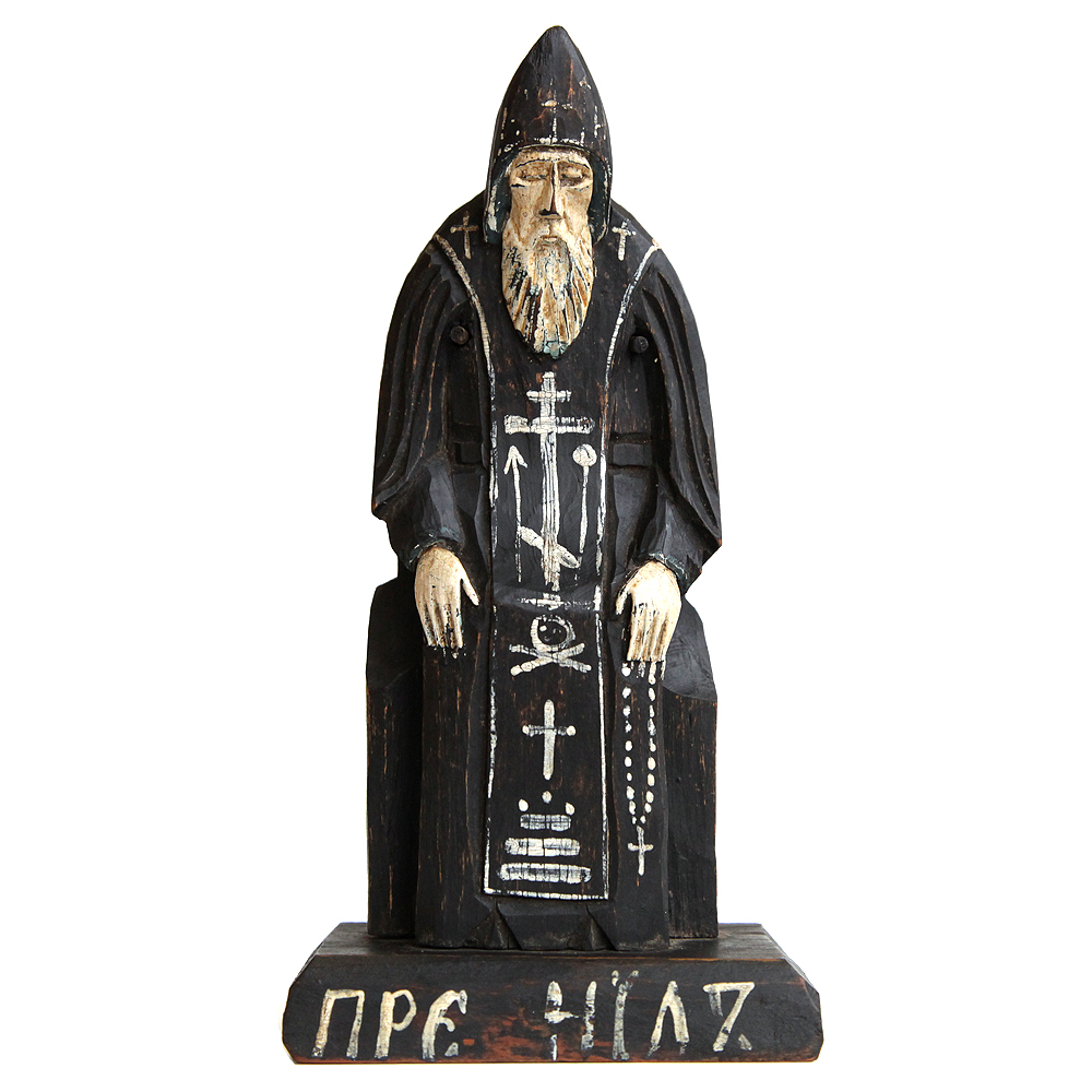 Старинная резная скульптура святой Преподобный Нил Столобенский, высота 19,5см. Россия, Нило-Столобенский монастырь 1870-1880 год