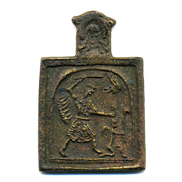 Старинный бронзовый образок Святой Никита-Бесогон или Никита побивающий беса. Россия 1780-1830 год