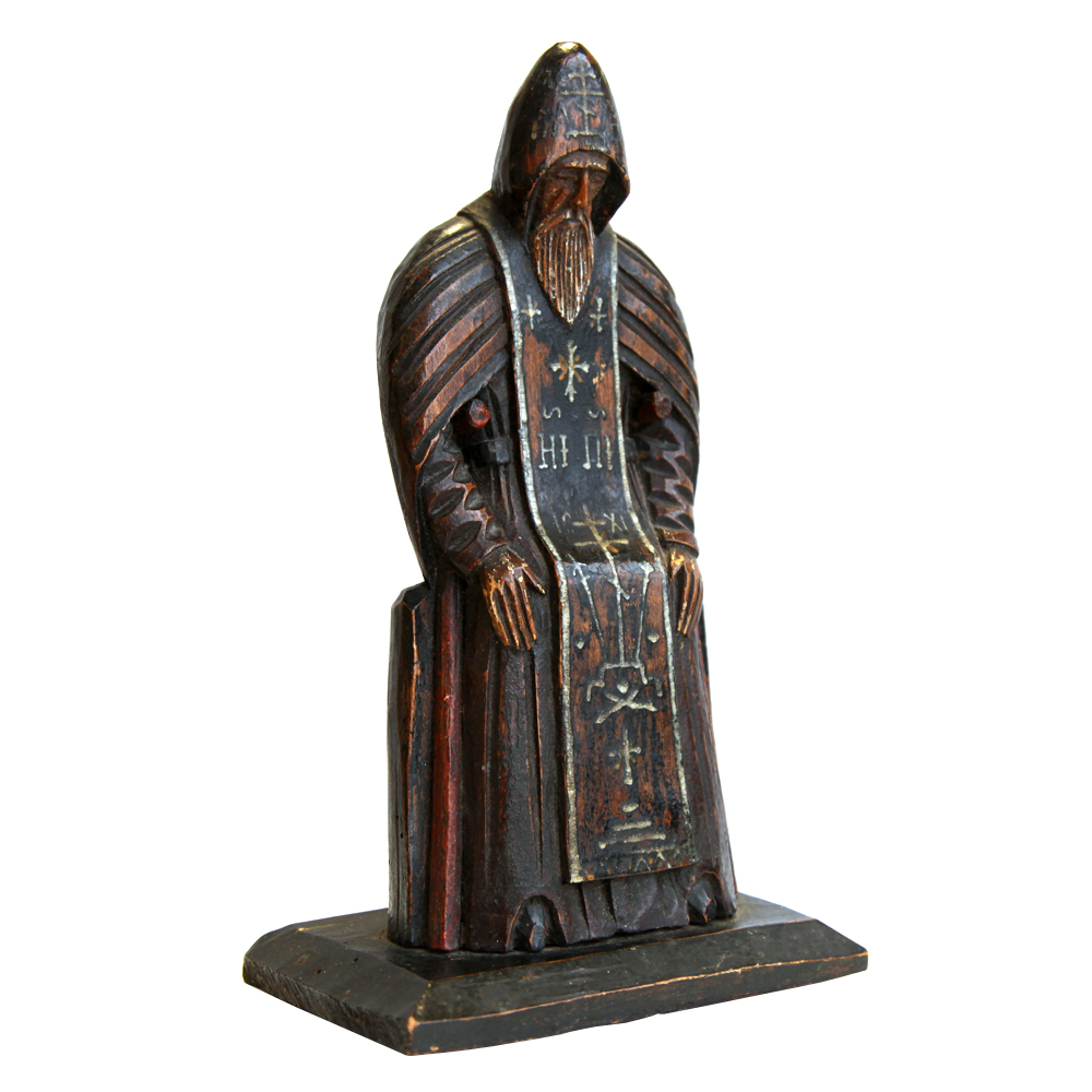 Старинная резная скульптура святой Преподобный Нил Столобенский, высота 27 см. Россия, Нило-Столобенский монастырь 1850-1860 год