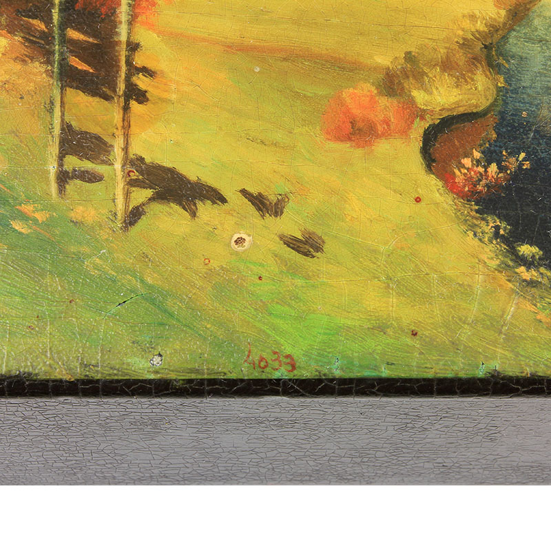 Старинная лаковая расписная шкатулка Золотая осень очей очарованье, номер 4033. СССР, Холуй 1940-1949 год