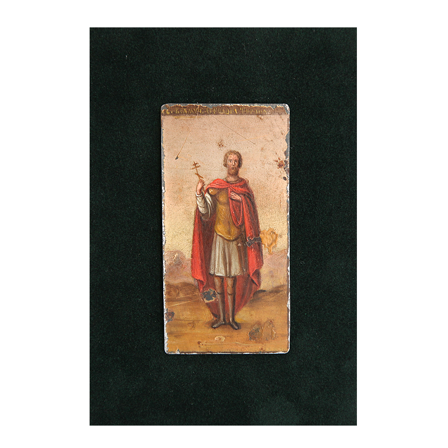 Старинная икона на 1 марта небесный покровитель Святой мученик Феодор (Федор) Тирон. Россия 1870-1890 год