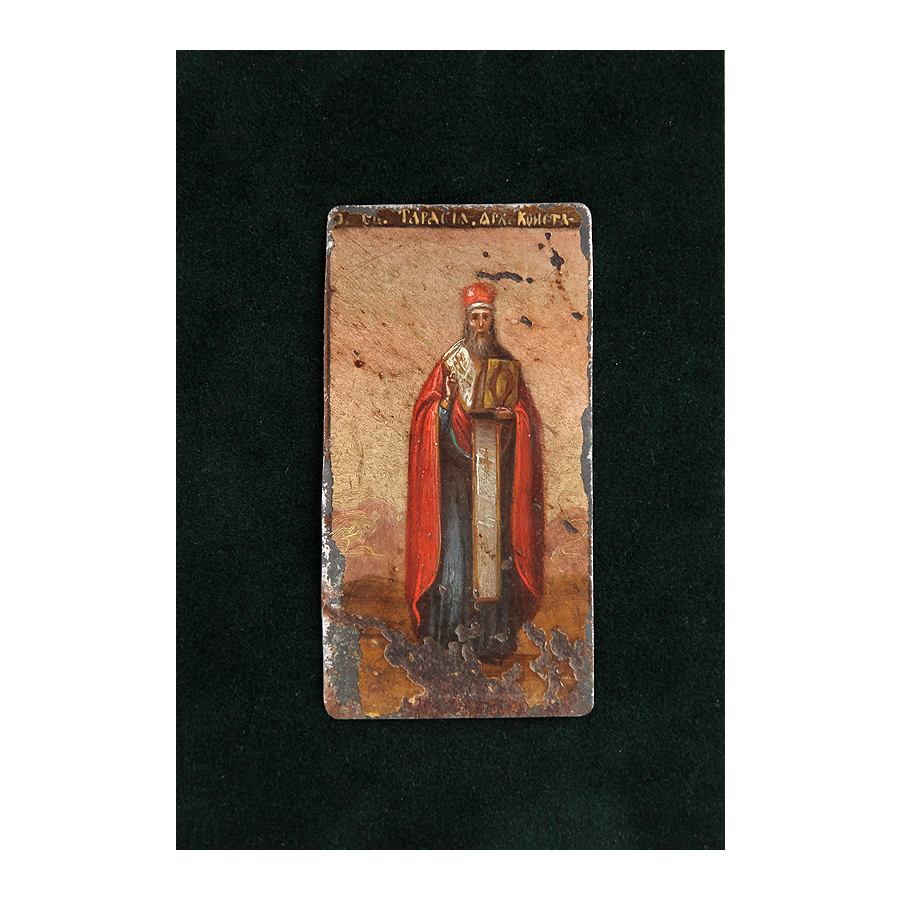 Старинная икона на 9 марта небесный покровитель Святитель Тарасий (Тарас), Патриарх Константинопольский. Россия 1870-1890 год