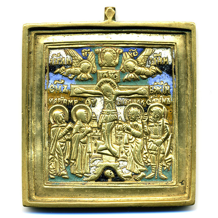 Образок. 19 век. Распятие Христово с предстоящими. Эмаль. 