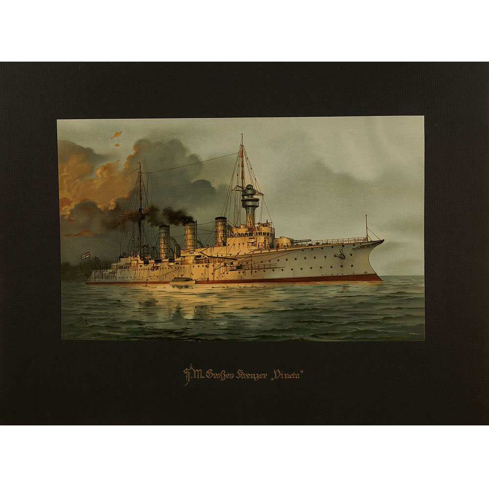 Цветная литогравюра. Германия 1914-20 гг. Большой крейсер 