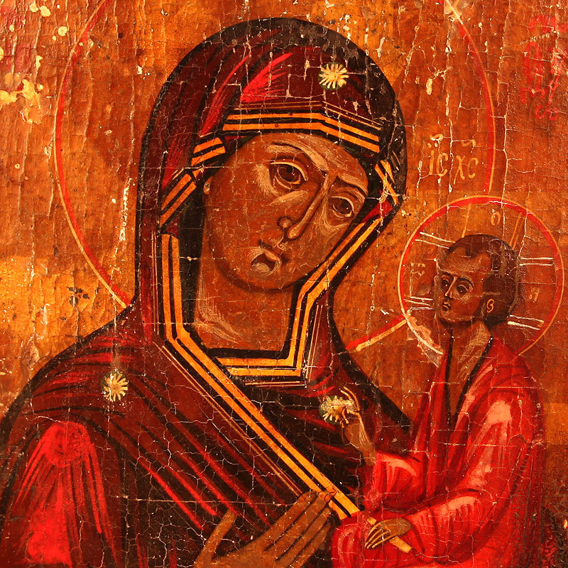 Старинная писаная православная Тихвинская Икона Божией Матери. 19 век. 