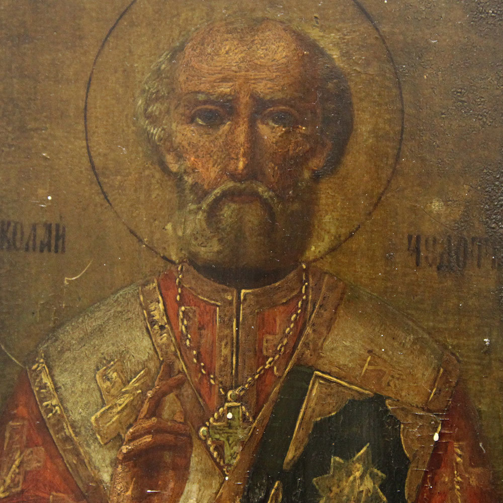 Старинная православная икона Святой Николай Чудотворец. Южная Россия вторая половина 19 века.