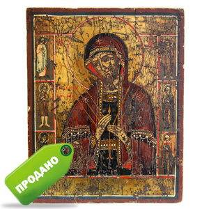 Старинная икона уральского письма Божья Матерь Умягчение злых сердец. Россия середина 19 века.
