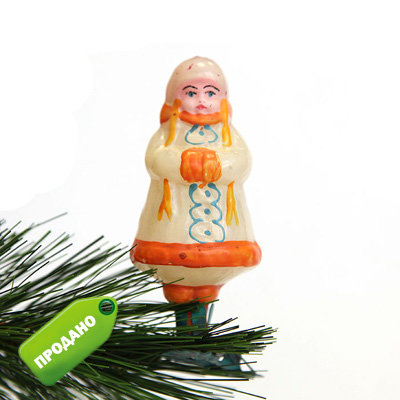 Старая коллекционная елочная игрушка СССР на прищепке Снегурочка. Выпуск 1950-1954 годов.