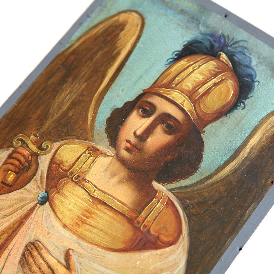 Старинная икона Архангела Михаила предводителя воинства небесного. Россия 1870-1890 год