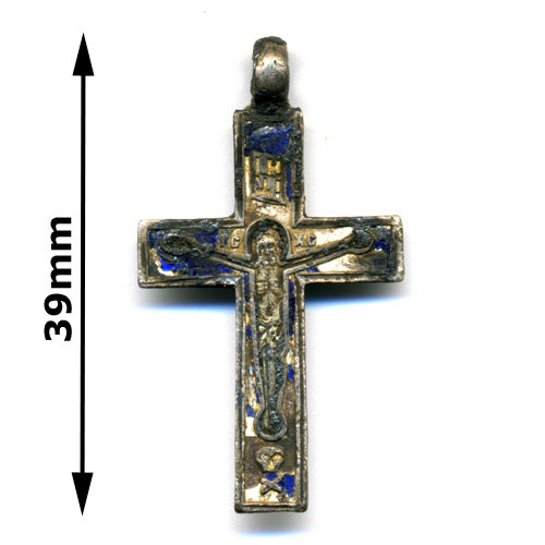 39 мм Старинный нательный крест из серебра 84 пробы времен Царской России с синей и белой эмалью