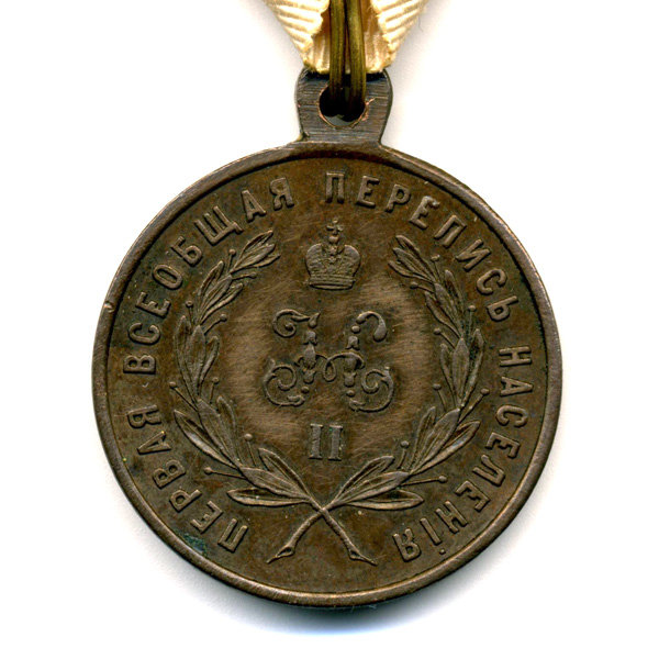 Награда царской России, бронзовая медаль За труды по первой всеобщей переписи населения 1897 г.