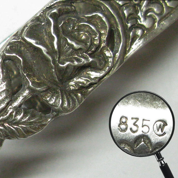 Антикварные серебряные щипцы для сахара в стиле Хильдесхаймской розы. Германия начало 20 века.
