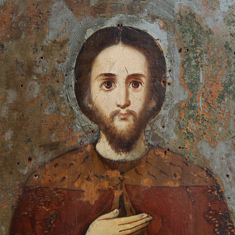 Старинная именная икона Святой князь Александр Невский, покровитель русского воинства. Россия XIX век.