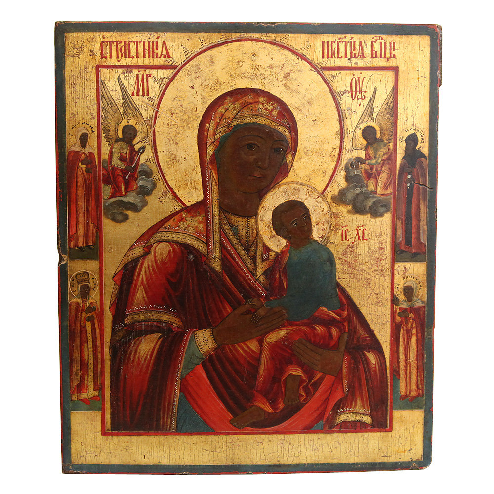 Старинная Ветковская икона Богородица Страстная с приписными святыми. Старинная икона с экспертизой!