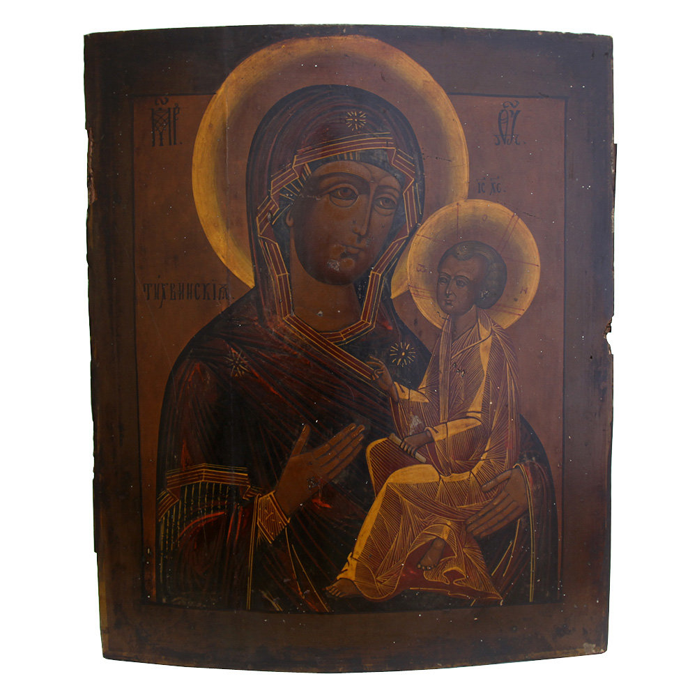 Старинная православная Тихвинская икона Божией Матери, Россия 19 век.