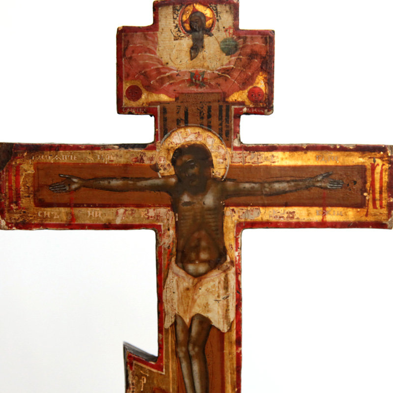 Старинный живописный крест-икона Распятие Христово. Россия рубеж XVIII-XIX века.