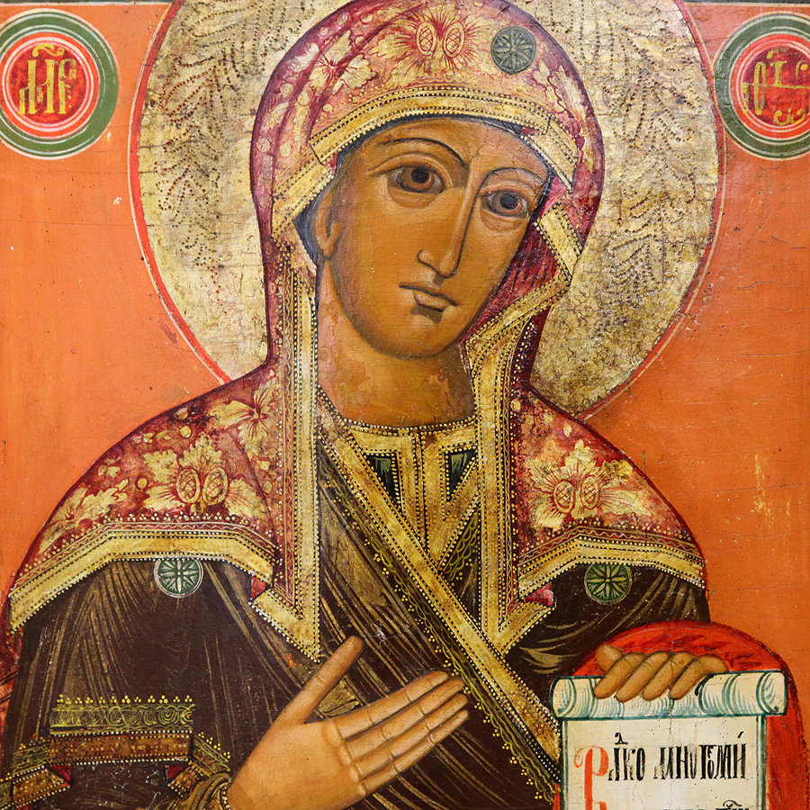 Старинная икона Богородицы из старообрядческого малого Деисусного чина. Россия, Поволжье середина XIX века.