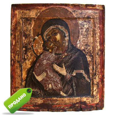 Старинная икона Богородица Владимирская - 