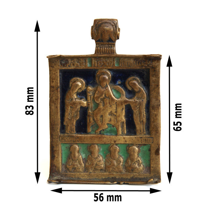 Центральная икона-средник старинного бронзового складня Деисус с избранными святыми. Россия 1650-1690 год